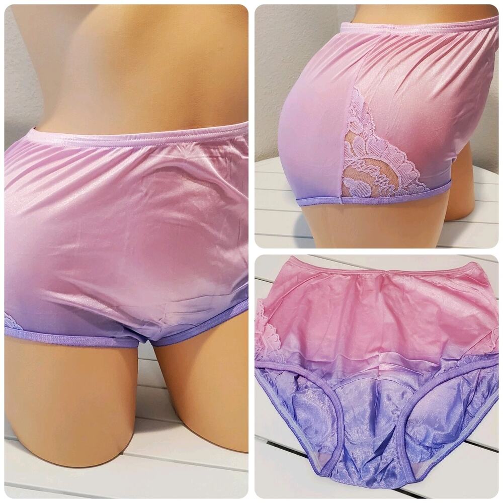 Vanity Fair Lace Nouveau Nylon Full Cut Panty Ombre Cotton Candy Pink Purple